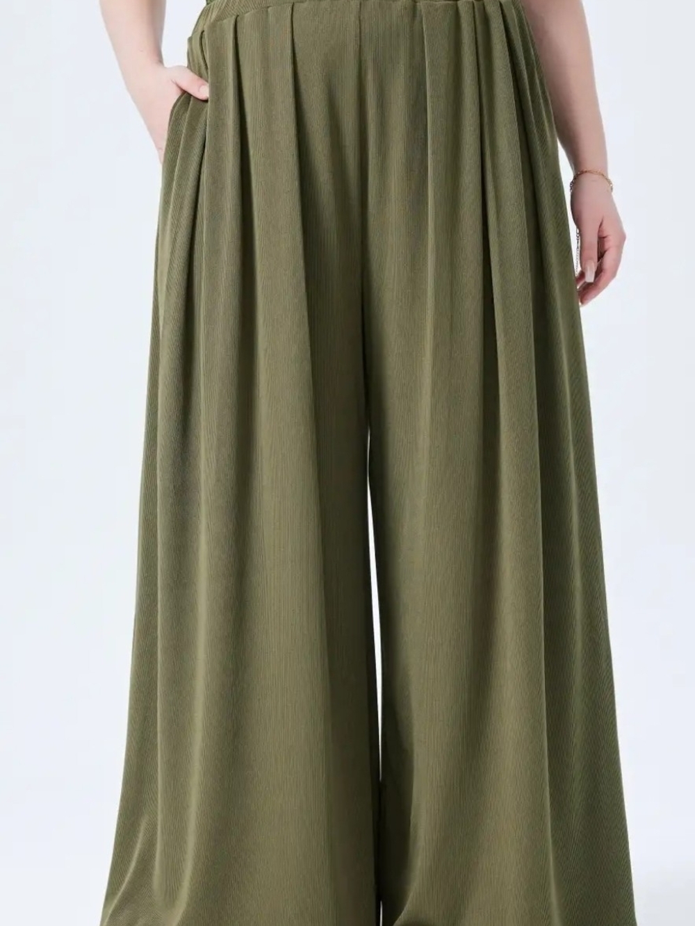 Olive Wide-Leg Palazzo Pants - Picture 1 of 9